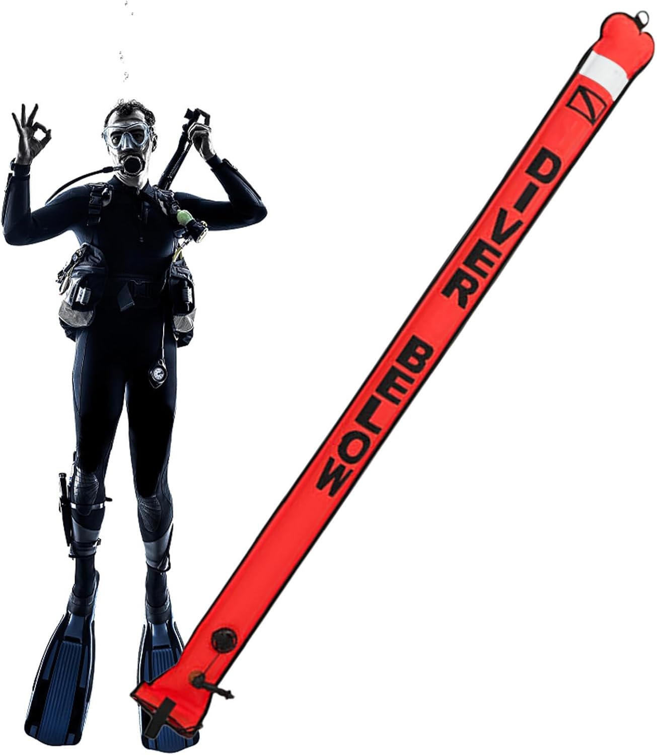 Marker Buoy, Diving Safety Gear with Self-Sealing TPU Coating, Reflective Top, Lightweight Buoy for Swimming, Diving, Snorkeling, Water Safety