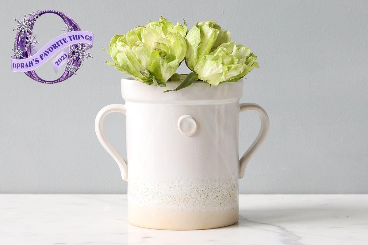 Favorite Things 2023: etúHOME Ceramic Crock with Set of Wooden Utensils, Kitchen Countertop Spoon and Spatula Holder, Cooking Utensil Bundle with White Clay Organizer