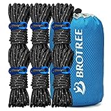 Brotree ガイロープ パラコード ガイライン 反射材入り テントロープ タープロープ 太さ5mm 長さ4m 6本/8本セット 自在金具 収納袋付き 耐荷重250kg 張り綱 設営 キャンプ用品(6本/ブラック)