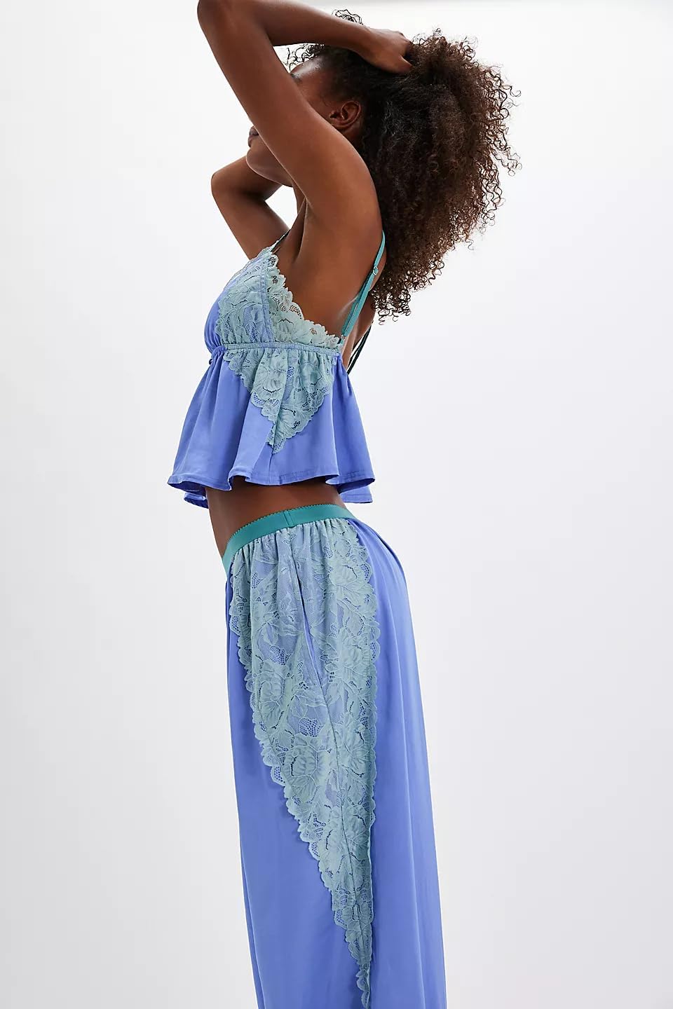 Amiblvowa Silk Satin Pajamas Women Lace Trim Spaghetti Stap Babydoll Tops Mid Waist Wide Leg Pants Y2K Lounge Sets Soft Pjs - Image 4