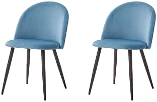 Sillas de Comedor Terciopelo Pack 2, Sillas Cocina Nórdico con Asiento Tapizado y Pies Metálicos para Comedor, Salón, Cocina, Dormitorio y Sala de Recepción (Azul/Negro Pies)