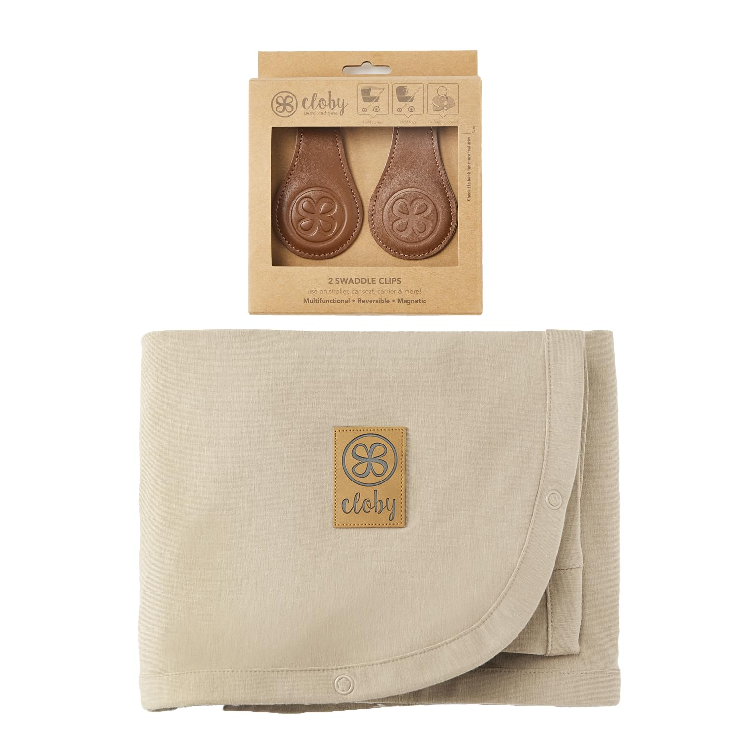 Cloby CBY-SET-SB-BR Set UV-Schutz-Decke Sandy Beach und magnetische Clips braun