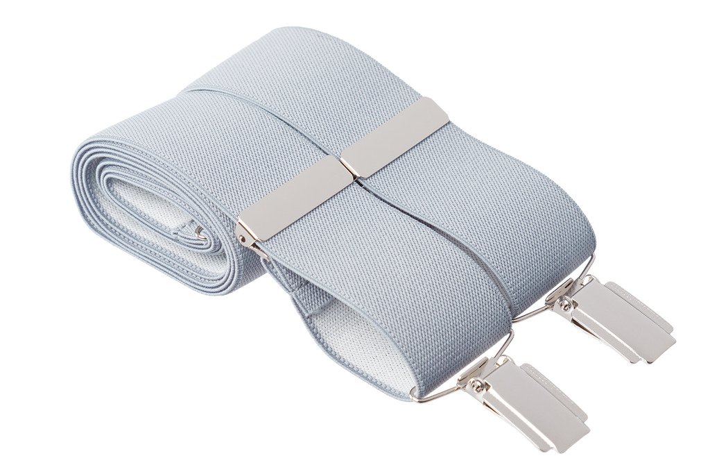 Gs Braces Men's Light Grey Trouser Braces 35Mm Wide Elastic 4 Strong Silver Clips 44 Inch Adjustable