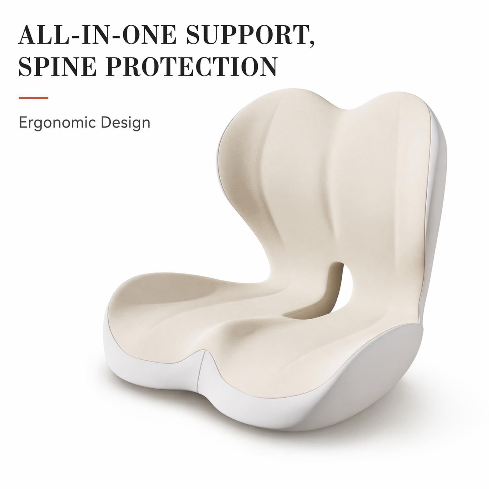 Sitzkissen Orthopädisch, Ergonomisches Sitzkissen mit Rückenlehne, Memory Foam L-förmige Integrierte, Steißbeinkissen, Sitzpolster für Bürostuhl, Rollstuhl & Auto Ischias (Beige)