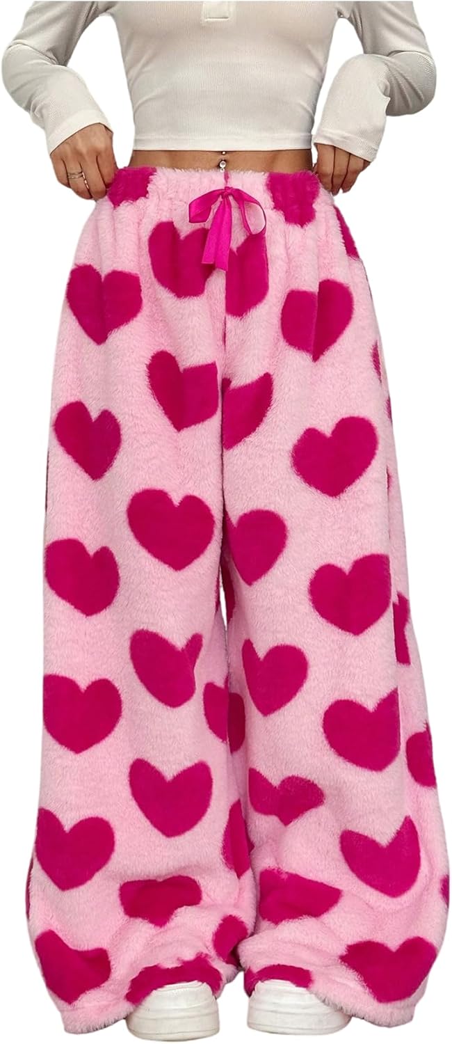 MakeMeChic Women's Fuzzy Pajama Pants Leopard Cheetah Print Teddy Cute Lounge Pants