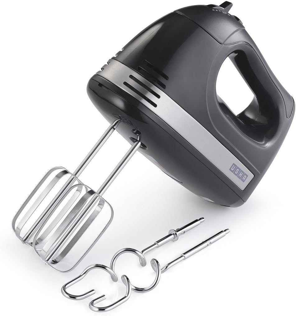 Usha 3732 300 W Hand Mixer with 2 Hooks|2 years warranty,Longer cord for flexible usage,Copper motor for longer life,Accessories Beater and Kneader, Storage box (Black)
