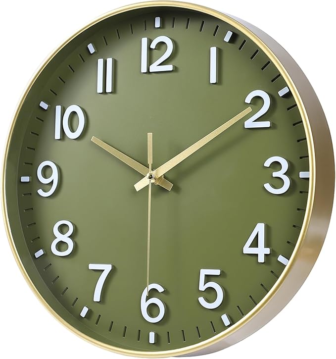 Reloj de Pared Analógico 20 cm Silencioso Plástico Verde Dorado miniatura 4