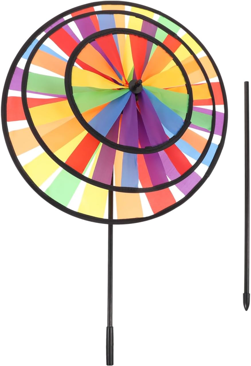 Rainbow Windmill Large Three Layers Cloth Wind Spinner 28.34X13.38X1.18In Rotary Outdoor Garden Pinwheel Colorful Wind Sculpture for Yard Decor