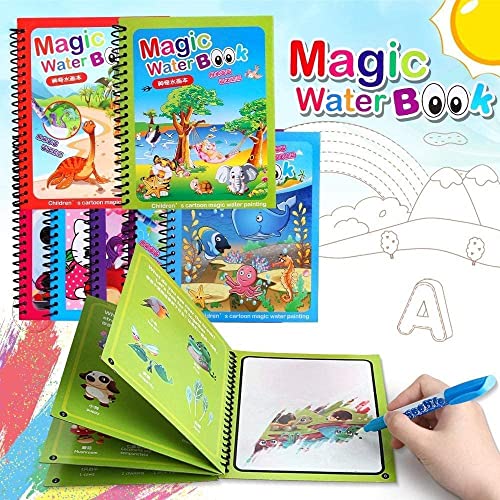 Image of LOTUSLANE Magic Water Book Set with Water Pen, Children's Reusable Cartoon Painting Book, Themed Drawing Book