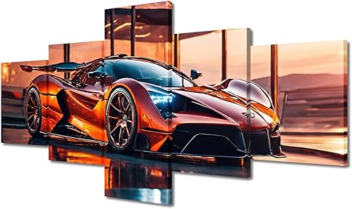 Miniatura 72 de TUMOVO Pintura retro para motocicletas, impresiones artísticas de motocicleta Cyberpunk, 5 piezas, lienzo, arte de pared, arte de pared Giclée,