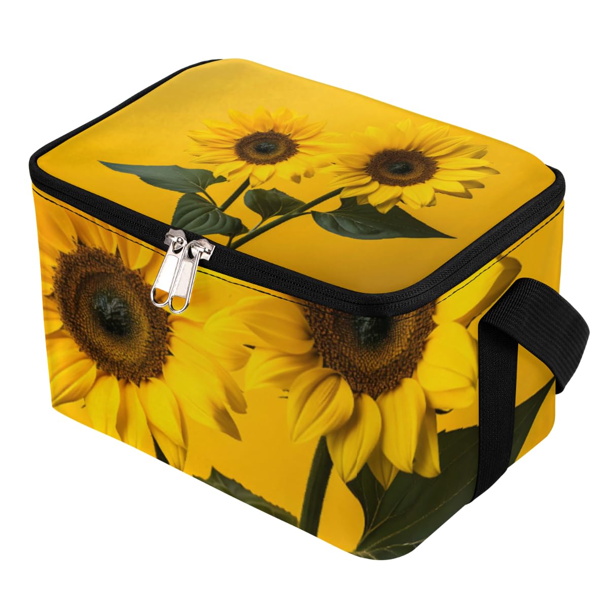 GzLeyigou Lunch Bags for Women Men 9 Cans,Sunflower Bouquet Hot & Cold Food Delivery Bag Insulated Grocery Bag Insulated Lunch Box Yellow Floral Cooler Bag for Office Work Picnic Beach