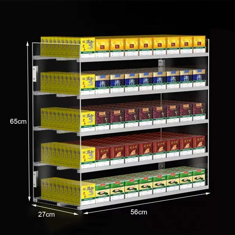 Supermarket Cigarette Display Rack Cigarettes Organiser Holder, Wall Mounted Cigarette Rack, Acrylic Automatic Cigarette Pusher, Suitable for Convenience Stores, Supermarkets, Retail Stores, Coffee Sh