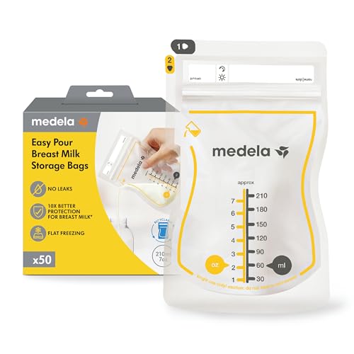 Image of Medela Easy Pour Breastmilk Storage Bags | 50 Count 210ml | Disposable Leakproof Breast Milk Bags with Milk Protection | Recyclable & BPA Free
