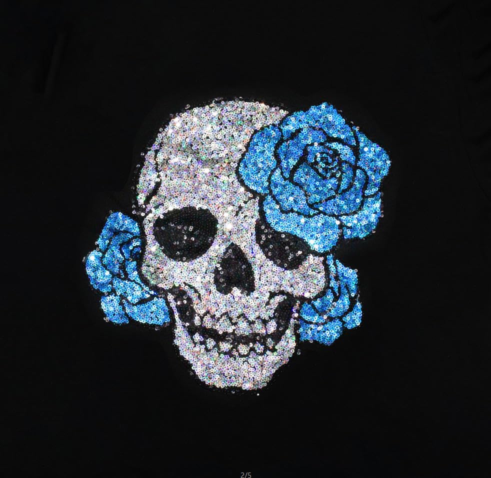 Image of PESION Womens Short Sleeve T-Shirt Sequined Tops O-Neck Funny Graphic Tees Blouse