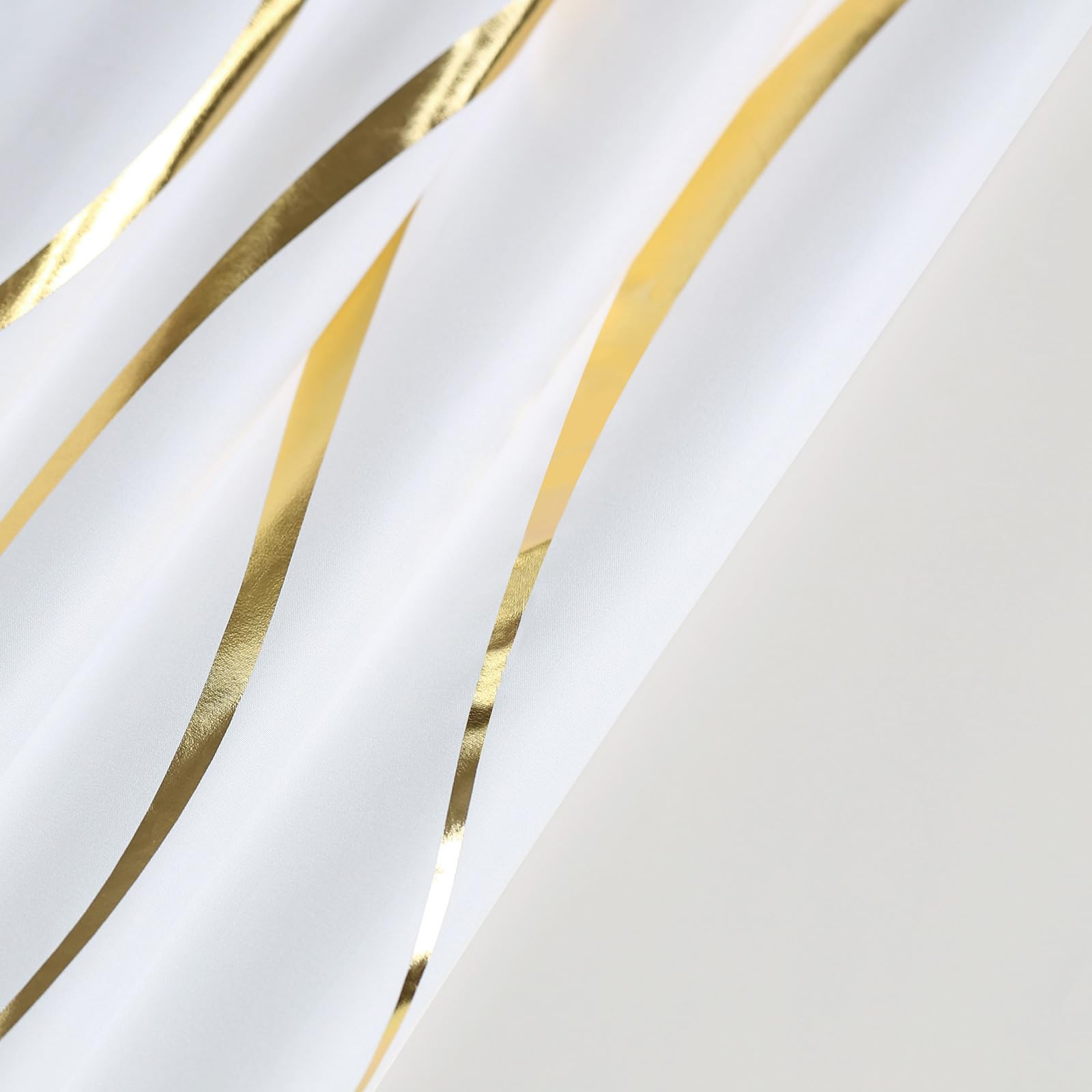 L.Z.E Vorhang Sichtschutz Gold Weiss, Gardinen Gold Weiß für Wohnzimmer Schlafzimmer, Ösen Vorhänge mit Wellenmuster, 2er Set Lichtdurchlässig Fenster Gardine (LZE2251E-WG225)