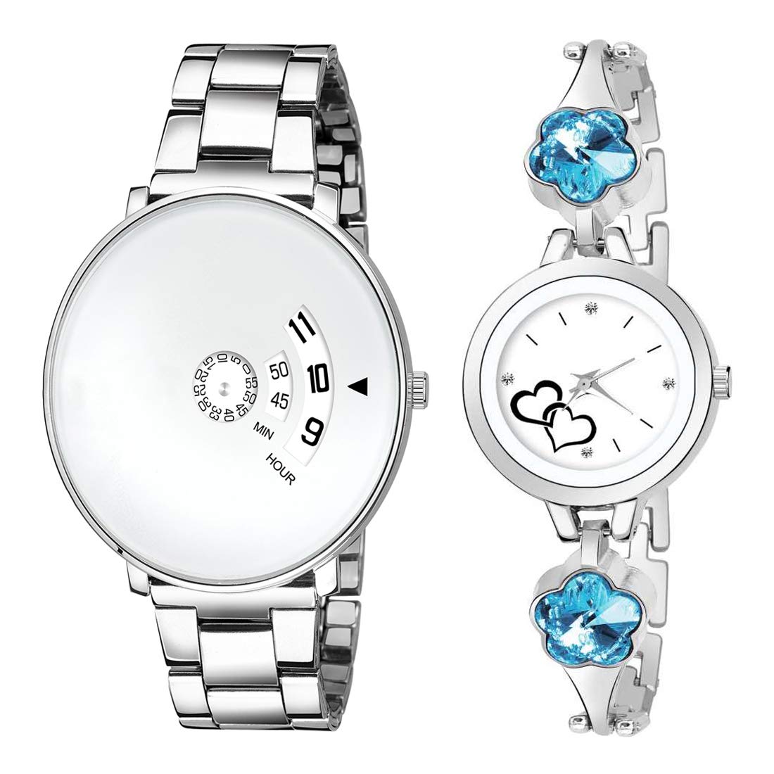 Goldenize fashion White Dial and Silver Chain Couple Combo Watches Pack of 2 (B08FFRR4F9) Amazon Price History, Amazon Price Tracker