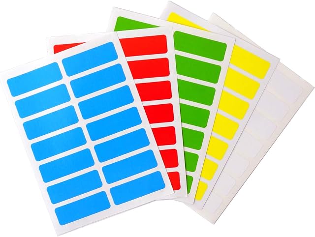 Papershop Coloured Labels (x70) - Five Colours - Red, Blue, Green, Yellow & White - Many Uses - Multi-Coloured Rectangular Colour-Coding Stickers
