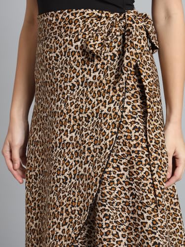 Image of Women's Floral & Animal Print Wrap Skirt - Midi Length A-Line Summer Skirt with Side Tie-Up, Tropical Cheetah Tiger Casual Beach Wear