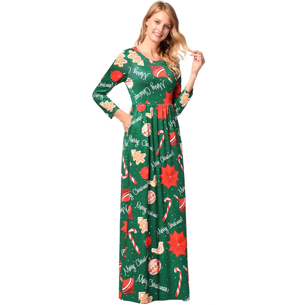 BOMBAX Women Ugly Christmas Sweater Party Dress Long Maxi Funny Cosplay Gown with Pocket