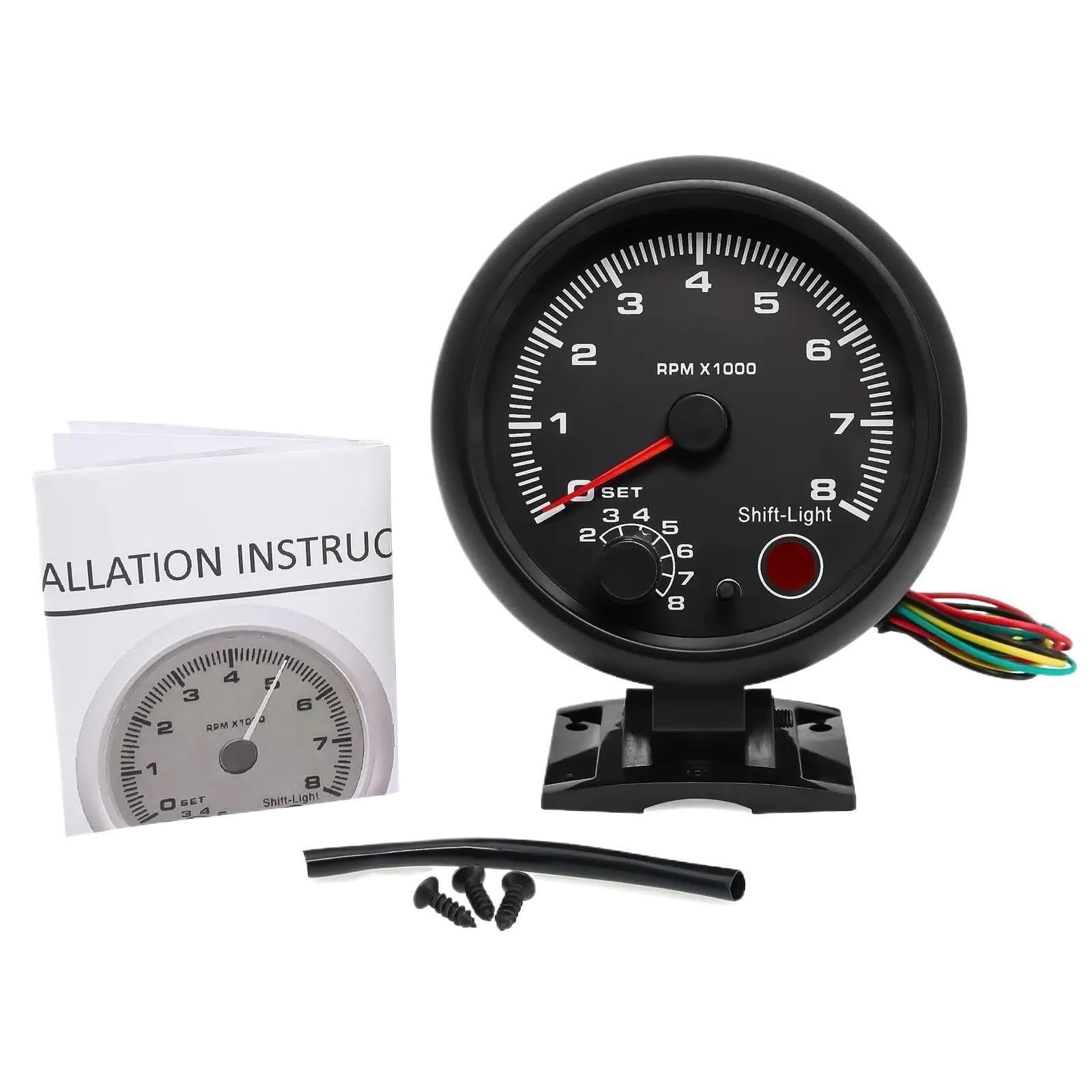 Medidor de tacómetro Negro Luz Azul Inter Shift 0-8000 RPM