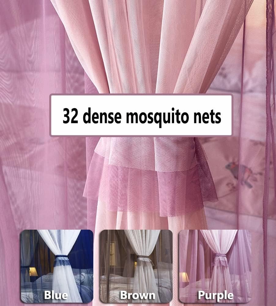 Fabric Bed Drapes Mesh Protection Canopy Shielding Netting,Double Bed Canopy Mosquito net, Single Bed Double Bed Bedroom Romantic Decoration Bed Curtain, with Metal Bracket (Color : Purple,