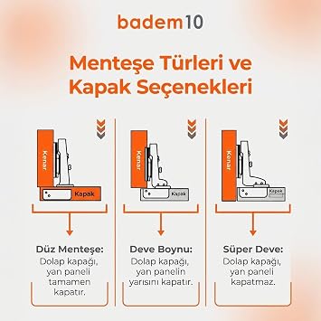 Krom 2 Adet Yarım Deve Boynu Pistonsuz Mobilya Dolap Kapak Menteşesi