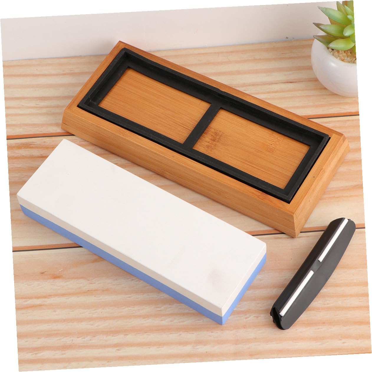 Household Sharpening Stone Whetstone Kitchen Grinding Tool Double-sided 1000/6000 Grit with Non-slip Silicone Pad Base Positioning Guide and Correction Stone 5pcs Set for Knife