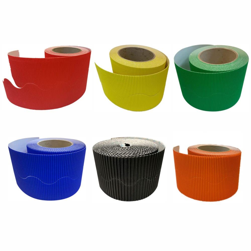 3 Ace Craft (Pack of 6) Corrugated Display Border Roll โ 57mm x 15m Meters โ Classroom School/Office Classroom Decoration, Bulletin Boards & Crown Making Craft, Scalloped Edge Roll, Fade Resistant
