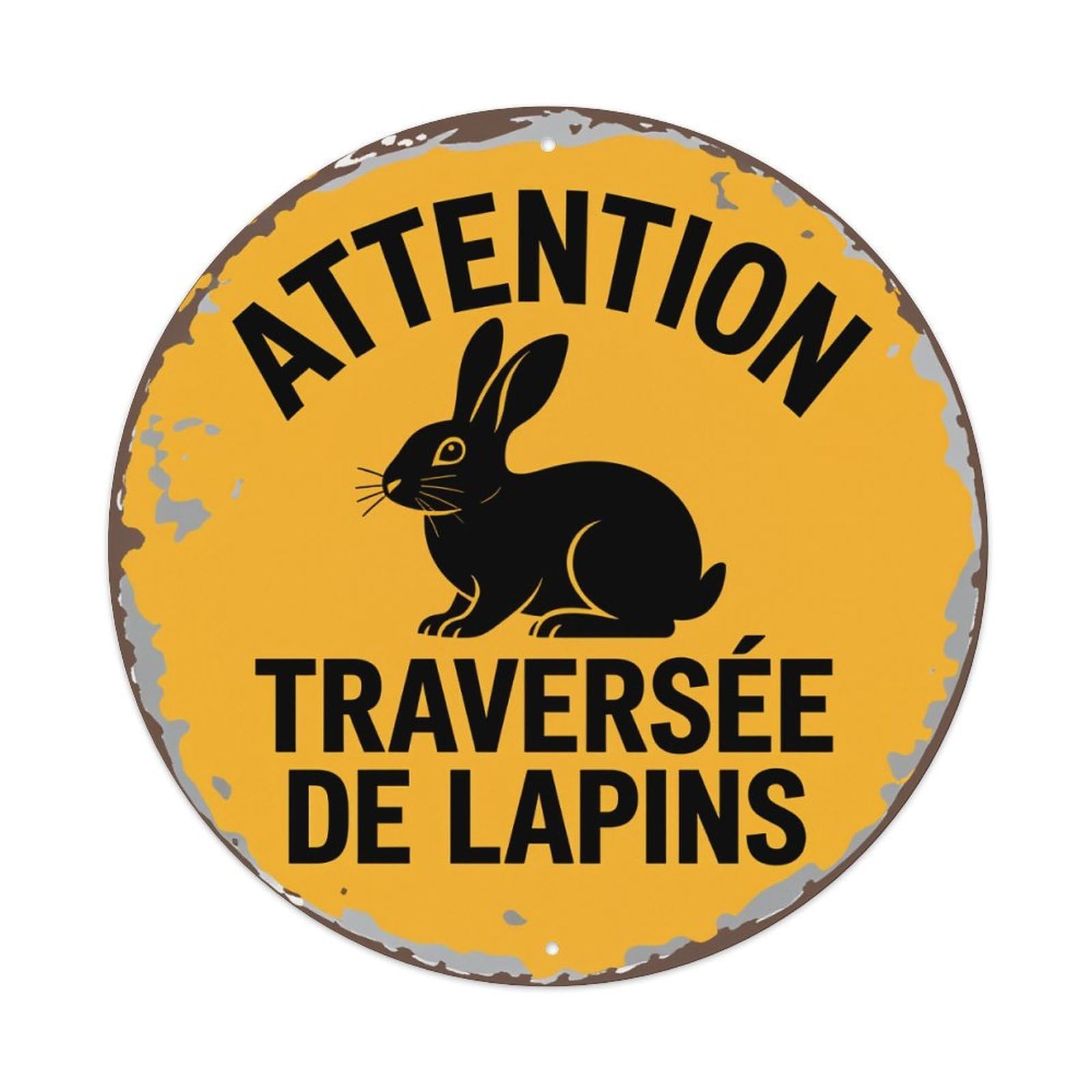 Attention Rabbit Crossing Sign Pattern Round Tin Sign Vintage Metal Poster Retro Bar, Home, Man Cave, Kitchen, Laundry Room Wall Art Decor Gift 8x8Inch