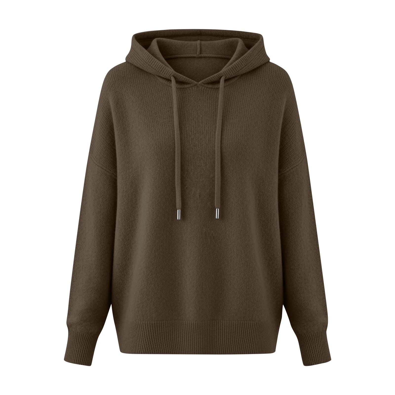 Generico Sweat-shirt à capuche tricoté décontracté pour femme, couleur unie