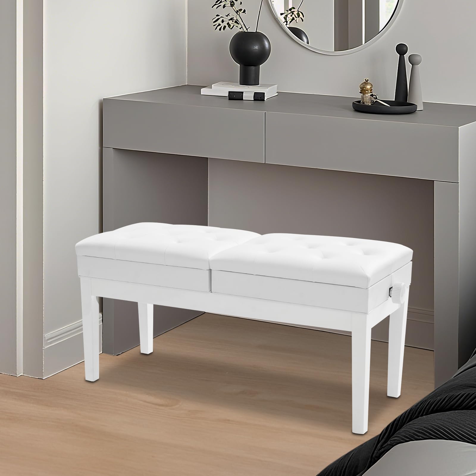 2-Sitzer-Design Höhenverstellbar Klavierhocker Klavierbank Höhenverstellbar Klavierstuhl Keyboard Bank E Piano Bench Ständer Weich gepolsterte Sitzfläche für Lehrer & Schüler, Duo-Auftritte