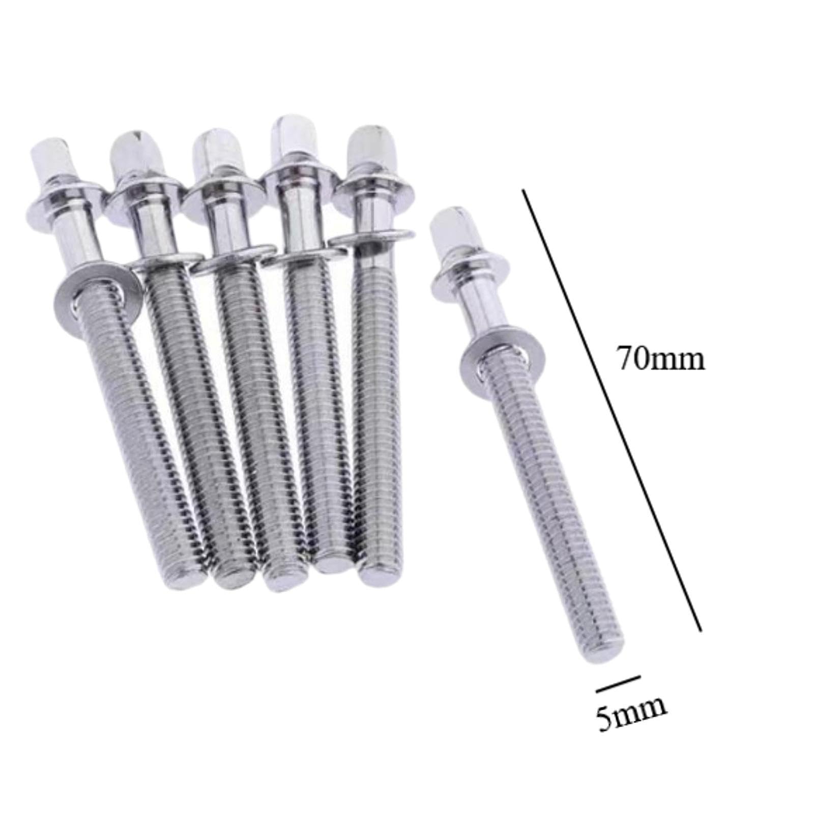 6 Stück Trommelspannstäbe M5 x 70 mm Silber Drum Lug Befestigungsschrauben für Percussion