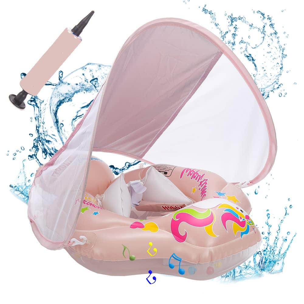 Anillo de natación para bebé con toldo desmontable, correa de hombro ajustable para bebé, con flotador hinchable para bebés a partir de 3 a 36 meses.