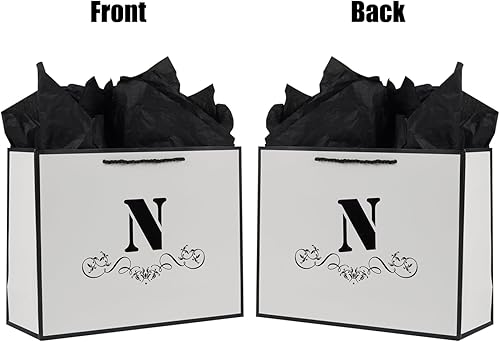 Miniatura 3 de Bolsa de regalo con letras con papel de envoltura para hombres, mujeres, niños y niñas, bolsa de papel grande de 12 pulgadas de color blanco y negro