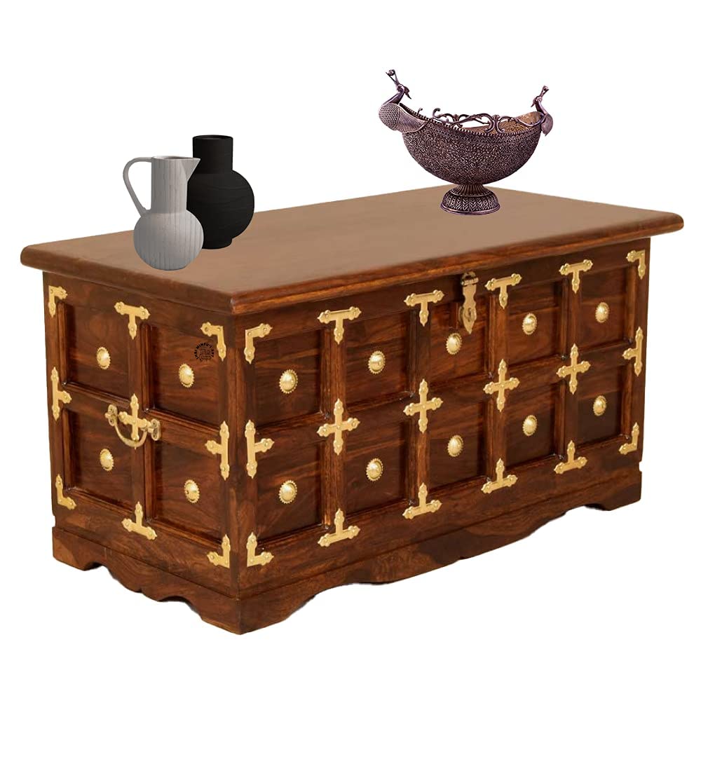 Solid Sheesham Wooden Trunk Storage for Living Room | Traditional Designer Storage Box for Home | Trunk Cum Coffee Table with Storage for Living Room | Rosewood, Brown Finish