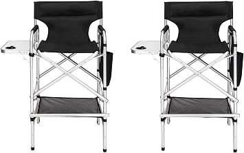 mefeir 2 PCS 31 "طويل القامة ترقية مدير ماكياج الفنان كرسي بار الارتفاع، إطار من الألومنيوم يدعم 300 رطل، قابلة للطي المحمولة مع حقيبة تخزين طاولة جانبية أسود، 19.2 "D &times; 23.6" W &times; 45.6 "H 2 PCS