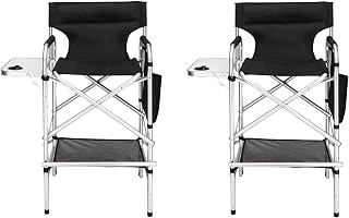 mefeir 2 PCS 31" Tall Upgraded Director Makeup Artist Chair Bar Height, Aluminum Frame Supports 300 lbs, Folding Portable with Side Table Storage Bag Black,19.2" D x 23.6" W x 45.6" H (2 PCS)