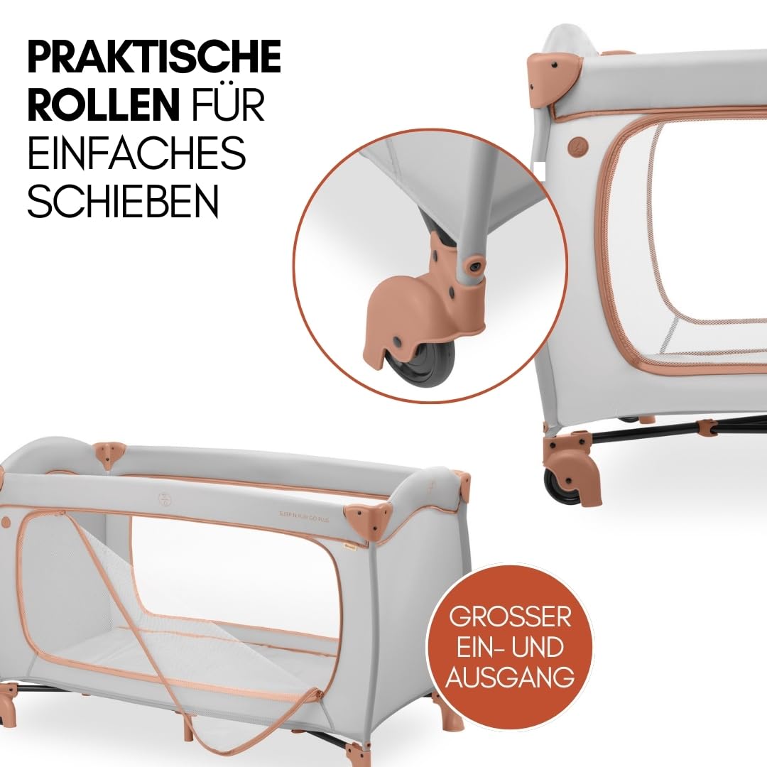 hauck Kinderreisebett Sleep N Play Go Plus XXL-Set – inkl. Matratze, Spannbettlaken, Insektenschutz & wasserdichter Betteinlage – faltbares Babyreisebett – Dusty Cork