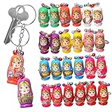 VALICLUD 24 Pcs Matryoshka Keychain Russian Souvenir Key Rings Russian Nesting Dolls Keychains Russian Doll Tiny Stacking Keychains for Car Keys Car Toys Wooden Little Child Cartoon
