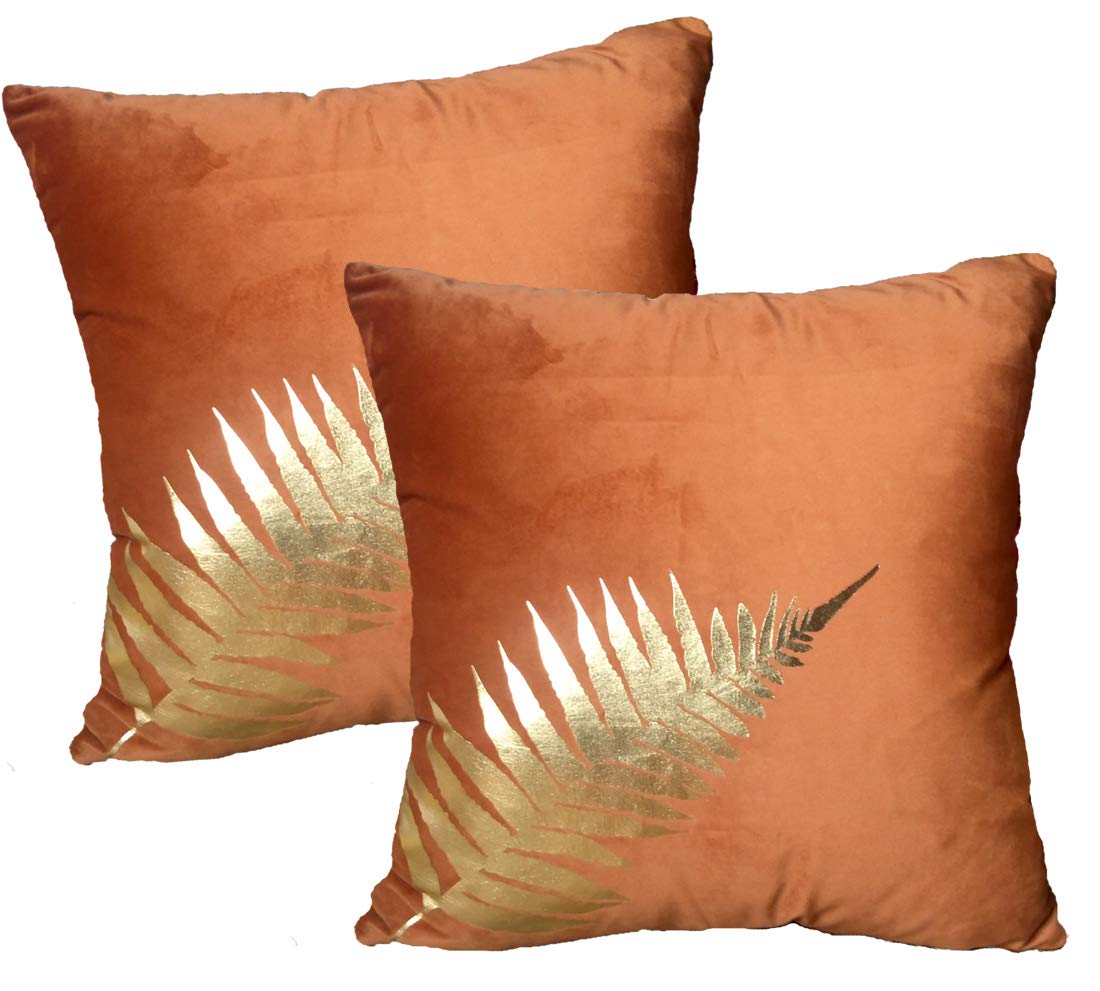 Zuodu Golden Leave-Orange 2Pc Orange Velvet Cushion Covers 45 X 45 Cm Set Of 2 Peach Skin-Like Decorative Pillow Cover Cushion Cover 18X18” (Golden Leave-Orange 2Pc)
