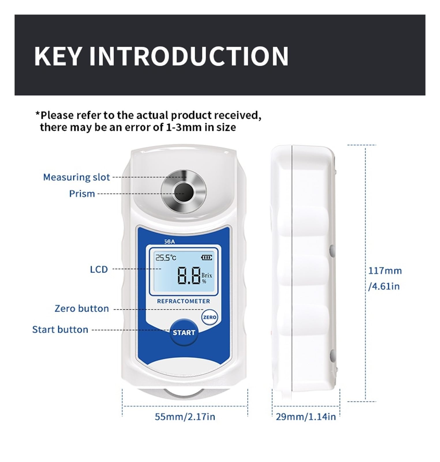 Réfractomètre numérique LCD Brix mètre jus de fruits boisson ATC Instrument de mesure de la teneur en sucre 0-53% saccharomètre Réponse rapide