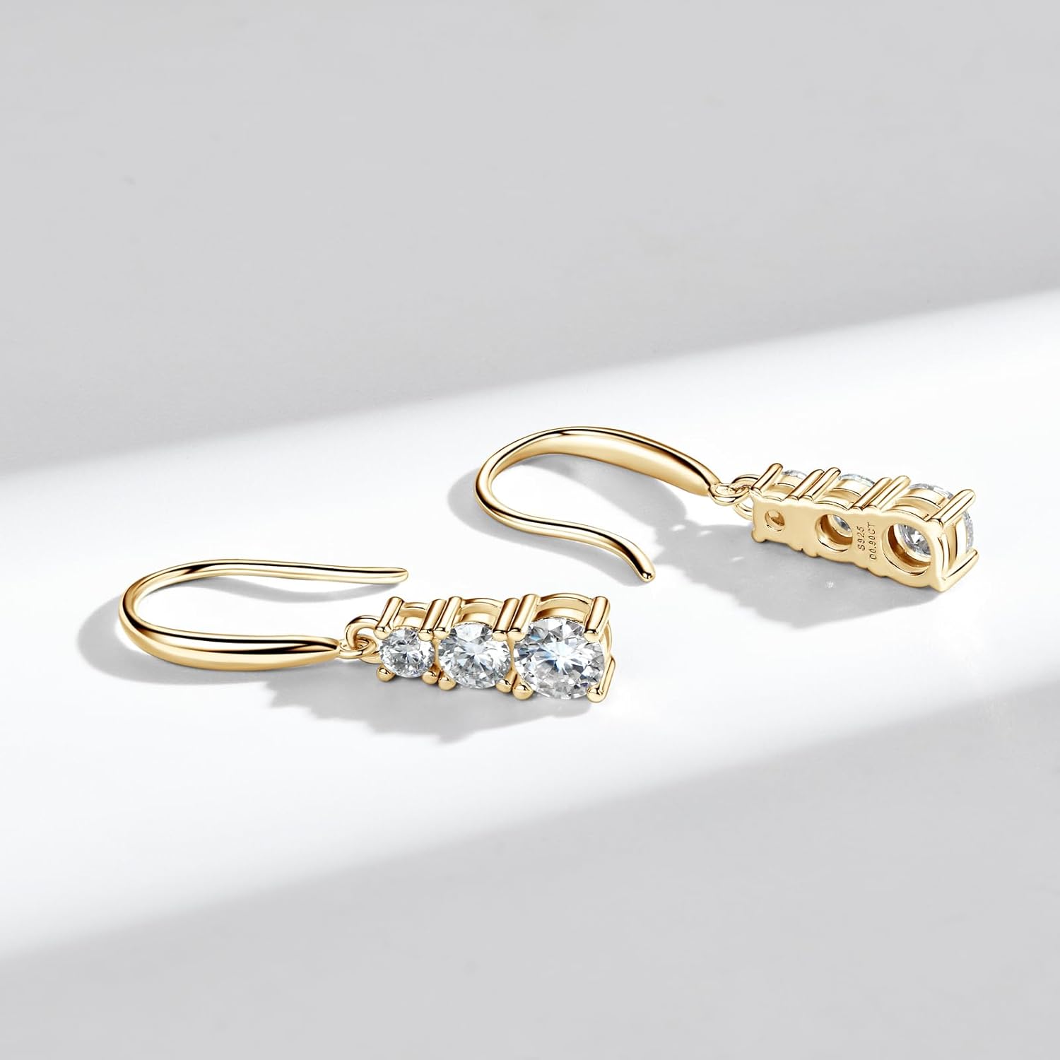 Moissanite Drop Earrings for Women, Solitaire Lab Imitation Diamond Hook Earrings, 18K White Gold Plated D Color Round Cut 925 Sterling Silver Dangle Earrings, GRA Certified - Image 2