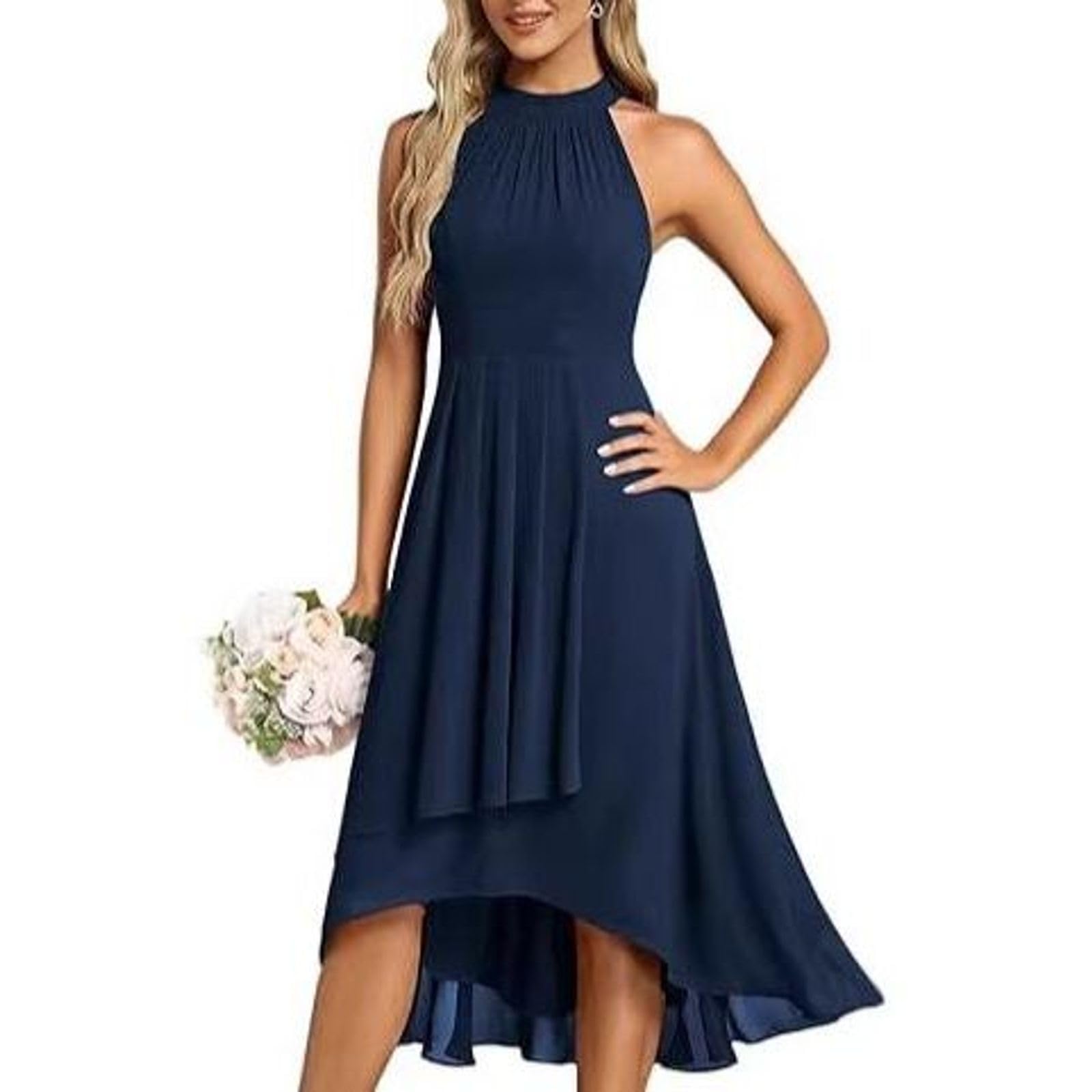 Elegante vestido sin mangas para mujer, vestido formal asimétrico con cintura fruncida, vestido de invitada de boda, vestido largo de fiesta de noche