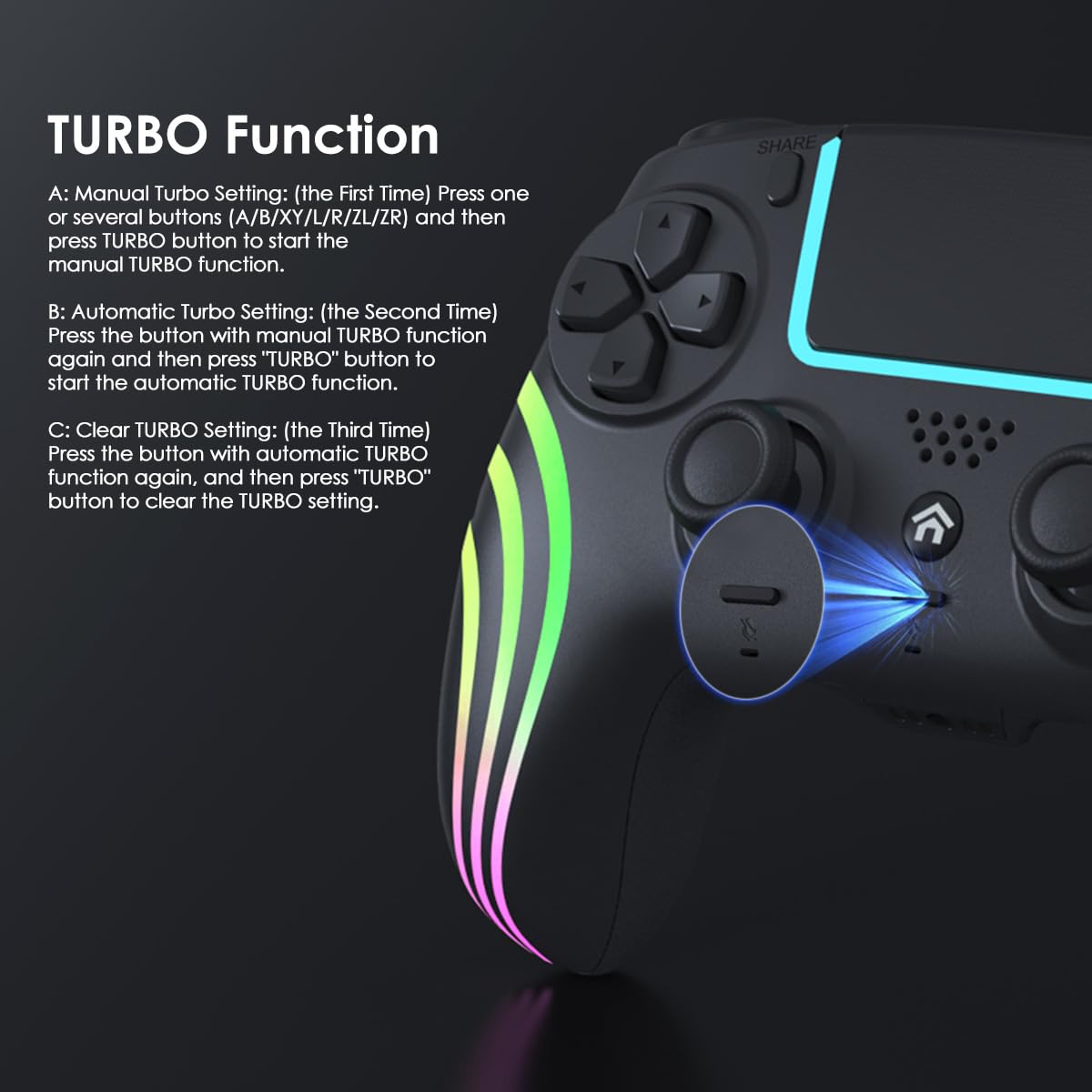 Mando Inalámbrico para PS5, Controlador para PS5, con Vibración y Seis Ejes, Panel Táctil, Turbo, Ponente, Clavija de Audio, para PS5/Pro/Slim/Consola/PC