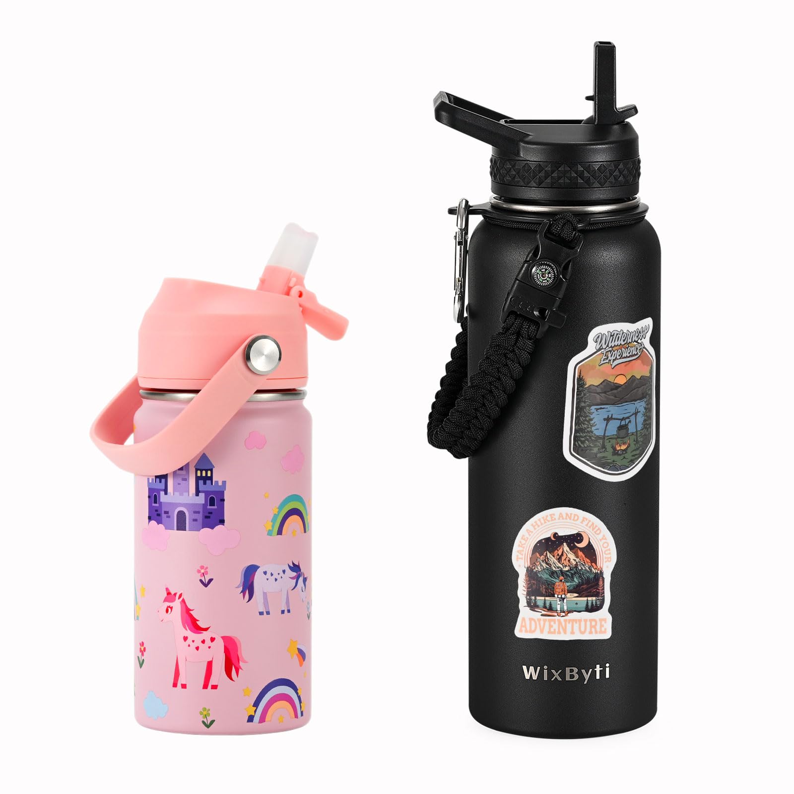 40 oz Insulated Water Bottle with Straw Kids Water Bottle 14oz with Silicone Straw Lid