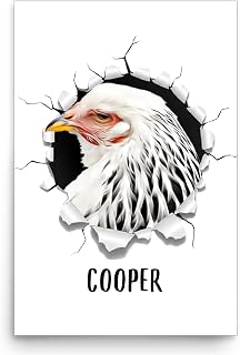 Personalized White Light Brahma Chicken Hen Poster 12X18 Unframed Breaking Through Wall Art Realistic Pet Peeking Custom Name Home Decor Memorial Keepsake Gifts for Brahma Chicken Lovers