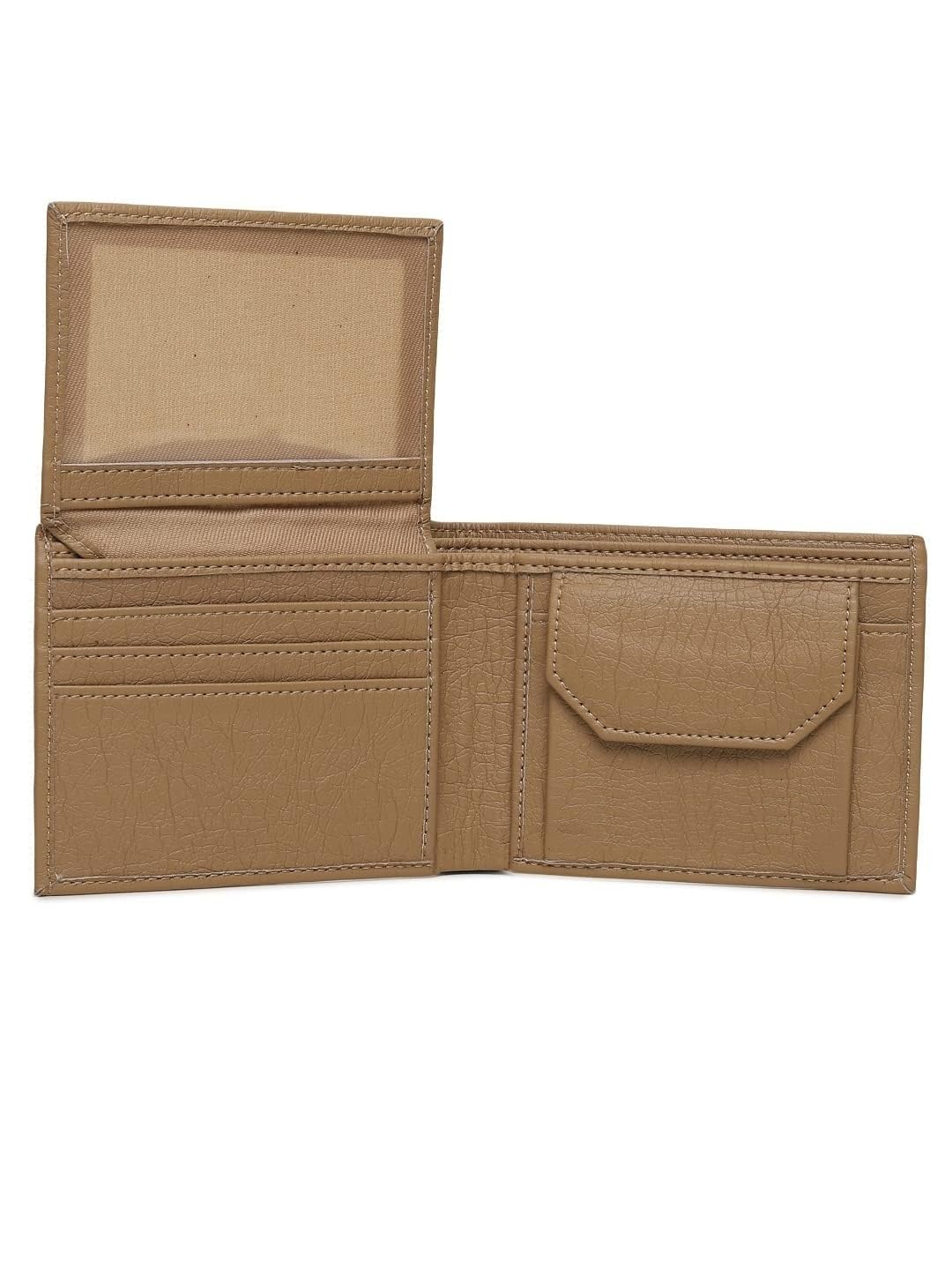 just-style Men's Bifold Wallet, Beige, Faux Leather, Multiple Card Slots with Coin Pocket and ID Window-picture-54