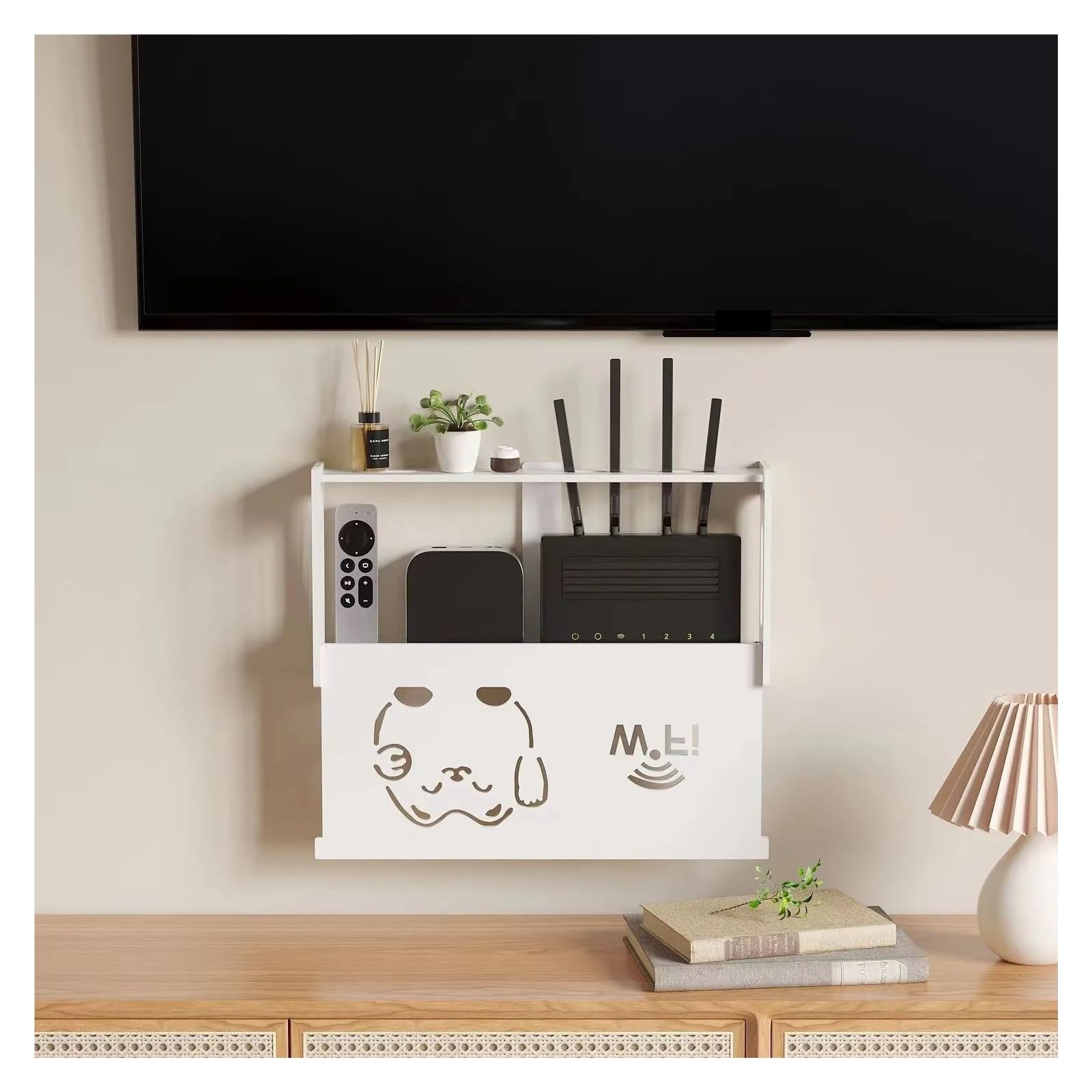 An der Wand montierte, einfache, weiße drahtlose WLAN-Router-Box, Wandregal, Wandbehang, Aufbewahrungsbox for Steckdosenleisten, Aufbewahrungsbox for WLAN-Router Router Box Wandhalterung(Color 1)