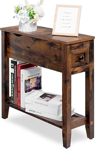 Miniatura 5 de Mesa auxiliar con cargador, mesa auxiliar de cereza con parte superior móvil y estación de carga, mesa auxiliar estrecha con armario de