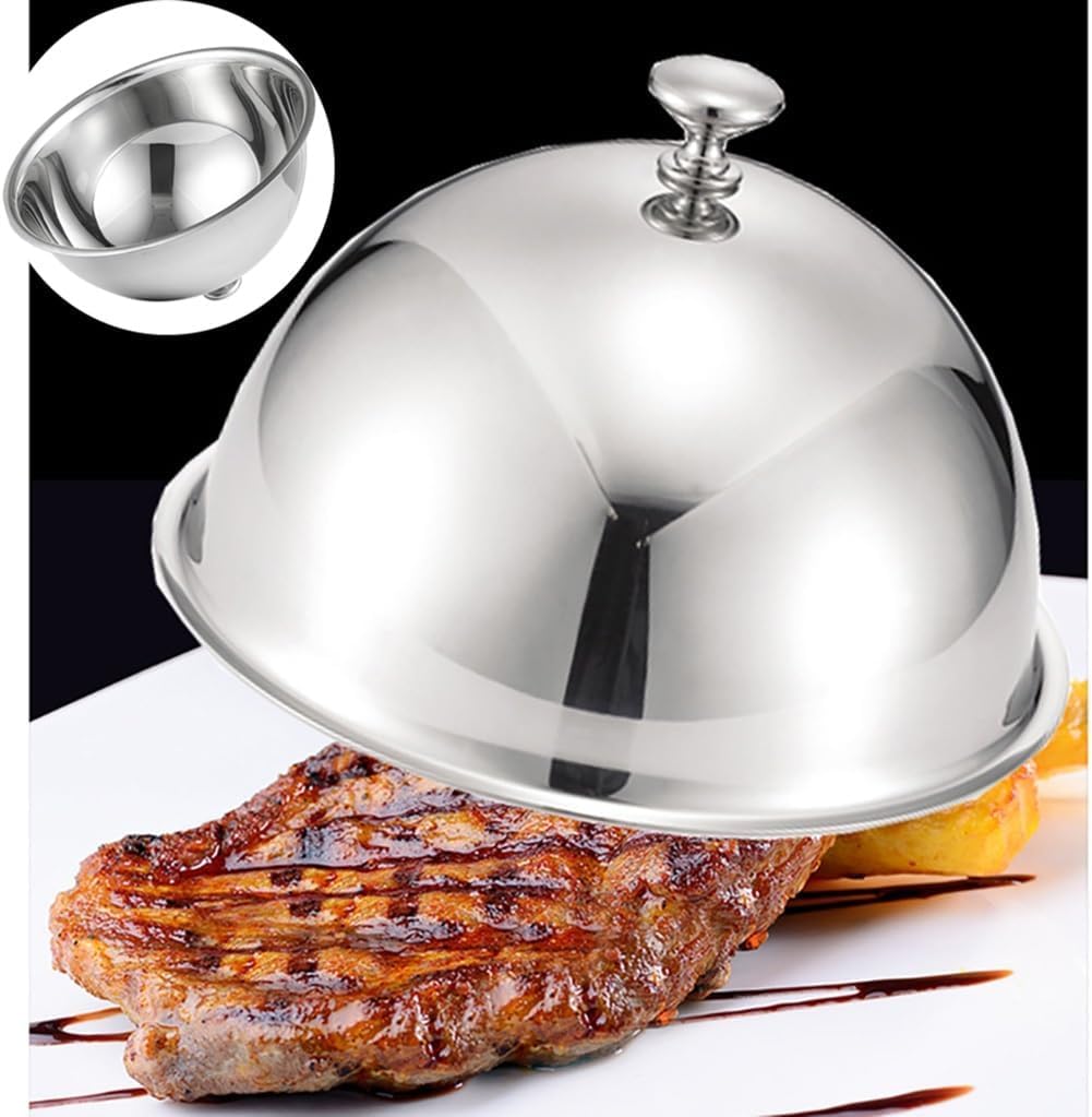 Lot de 2 cloches à fromage en acier inoxydable avec couvercles pour garder les aliments au chaud Argenté 28 cm